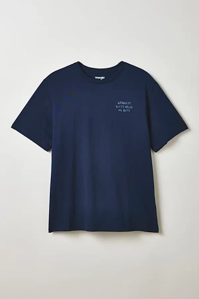 Wrangler Butts Embroidery Tee In Navy, Men's At Urban Outfitters In Blue