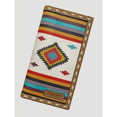 Wrangler Canvas Southwest Print Leather Trim Checkbook In Tan In Brown