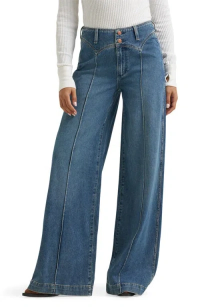 Wrangler Canyon High Waist Pintuck Wide Leg Jeans In Blue