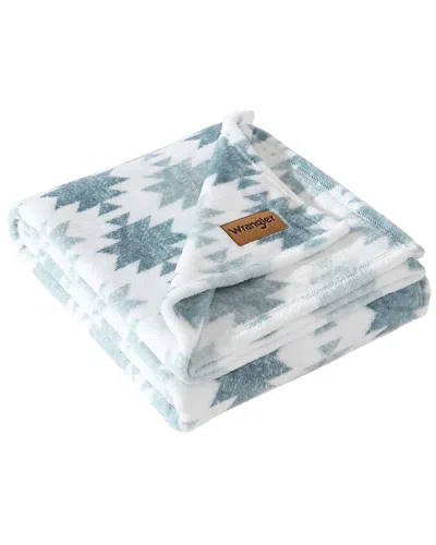 Wrangler Canyon Ikat Ultra Soft Plush Fleece Reversible Throw Blanket In Blue