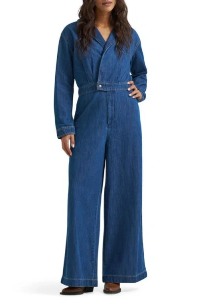 Wrangler Canyon Wide Leg Denim Coverall In Denim Lagoon