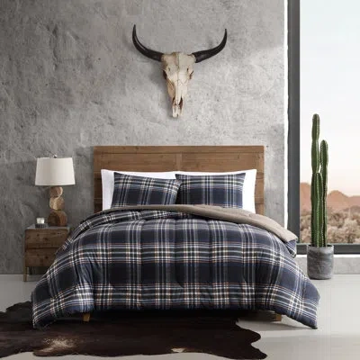 Wrangler City Flats Plaid Down Alt Reversible Blue Comforter Set In Tan;navy