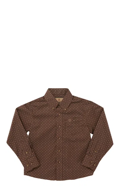 Wrangler Classic Boy's Brown Geo-print Long Sleeve Western Shirt
