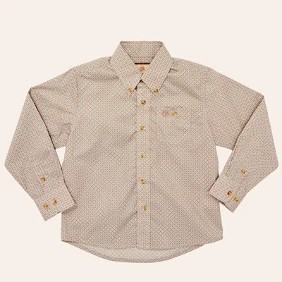 Wrangler Classic Boys' Tan Geo Print Long Sleeve Shirt In Brown