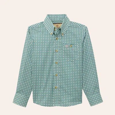 Wrangler Classic Boys' Turquoise Geo Print Long Sleeve Shirt In Blue