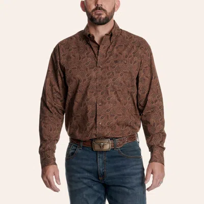 Wrangler Classic Chocolate Paisley Print Button Down Shirt In Brown