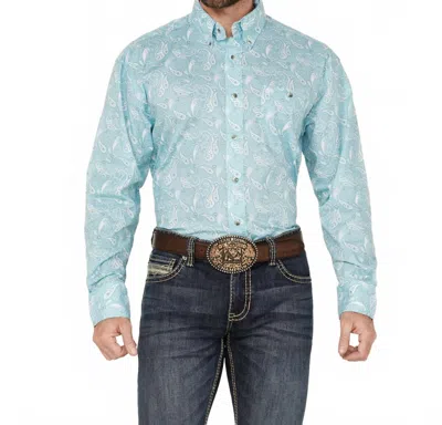 Wrangler Classic Long Sleeve Shirt - Relaxed Fit In Mint In Blue