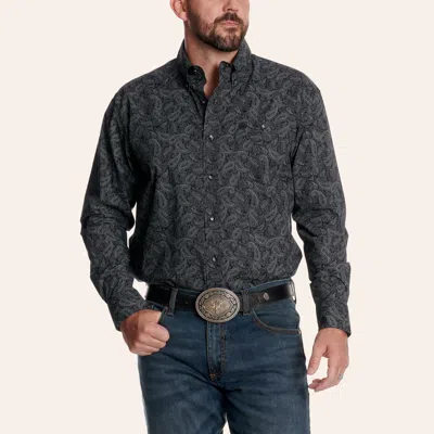 Wrangler Classic Men's Black & Gray Paisley Print Western Shirt