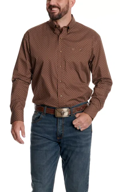 Wrangler Classic Men's Chocolate Geo Print Western Shirt In Brown