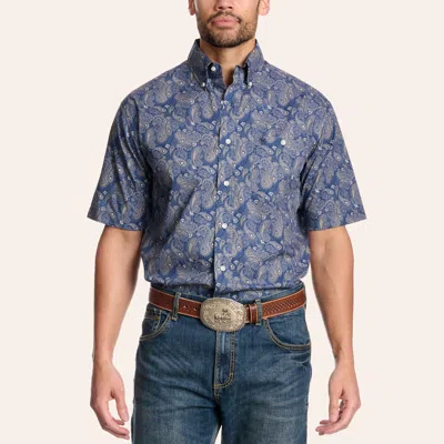 Wrangler Classic Men's Navy & Taupe Paisley Print Shirt In Blue