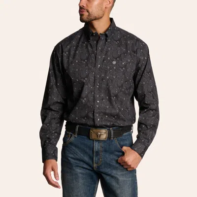 Wrangler Classic Men's Taupe Paisley Print Long Sleeve Shirt In Multi