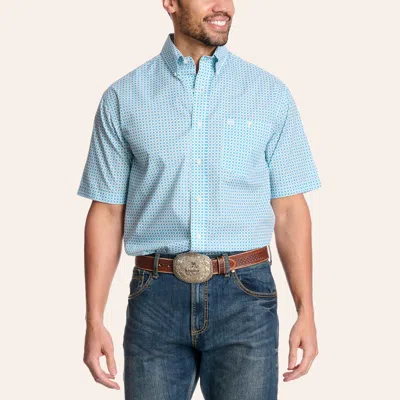 Wrangler Classic Men's Turquoise Geo Print Shirt In Blue