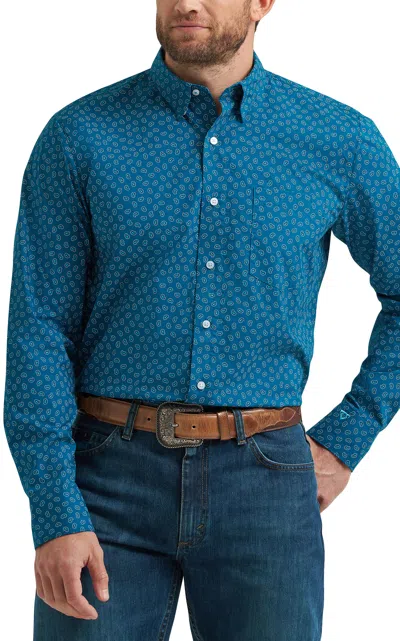 Wrangler Cody Johnson Men's Cerulean Blue & Turquoise Paisley Print Western Shirt