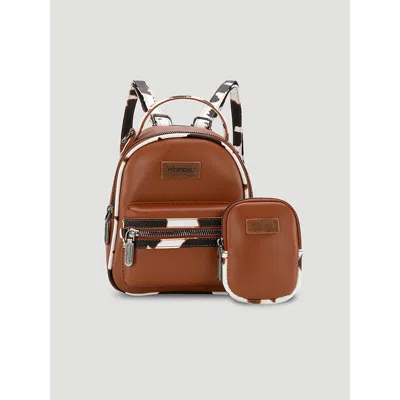 Wrangler Cow Print Backpack With Coin Pouch In Brown