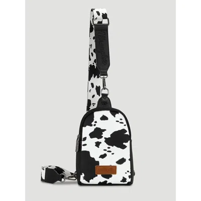Wrangler Cow Print Canvas Sling Bag In Black/white