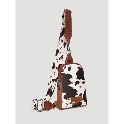 Wrangler Cow Print Canvas Sling Bag In Brown