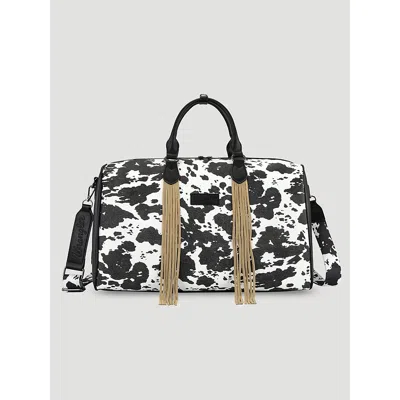 Wrangler Cow Print Fringe Duffle Bag In Black