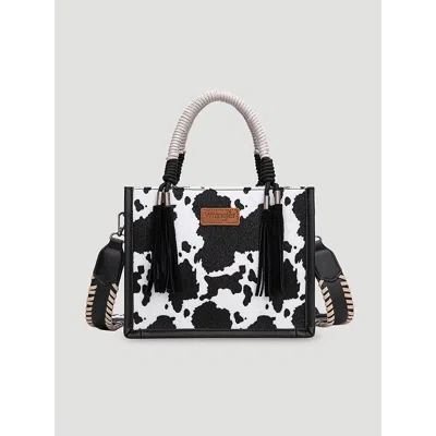 Wrangler Cow Print Fringe Mini Tote In Black