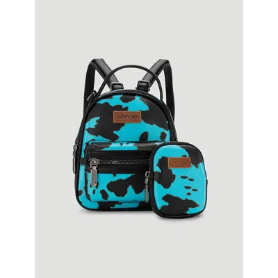 Wrangler Cow Print Mini Backpack In Turquoise In Blue