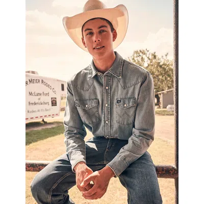 Wrangler Cowboy Cut® Long Sleeve Western Denim Snap Work Shirt In Stonewash In Gray