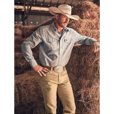 Wrangler Cowboy Cut®  Long Sleeve Western Snap Chambray Work Shirt In Pale Chambray In Gray
