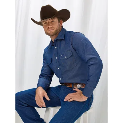 Wrangler Cowboy Cut® Rigid Denim Long Sleeve Western Work Shirt In Rigid Indigo In Blue