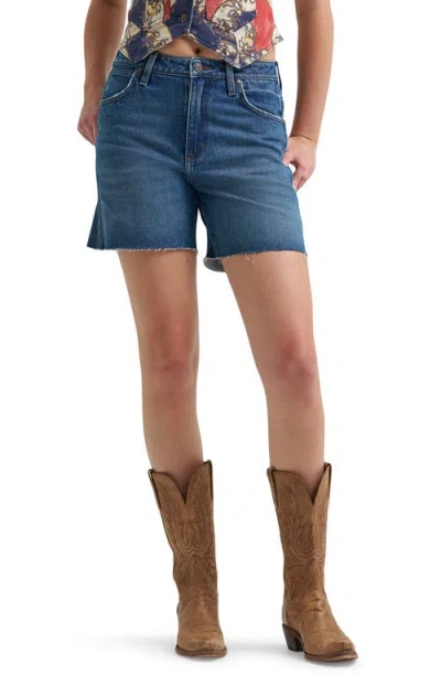 Wrangler Cowboy High Waist Denim Cutoff Shorts In Blue