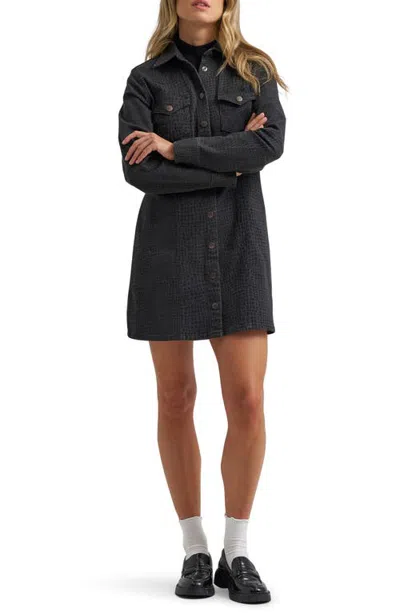 Wrangler Croc Print Denim Shirtdress In Black