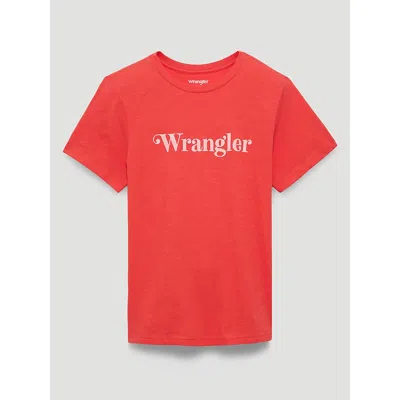 Wrangler Curly Logo Reg Fit Graphic Tee In Cayenne In Red