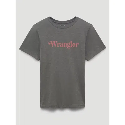 Wrangler Curly Logo Reg Fit Graphic Tee In Graphite In Gray