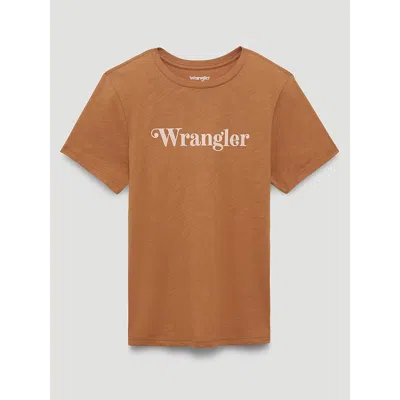 Wrangler Curly Logo Reg Fit Graphic Tee In Lion In Brown