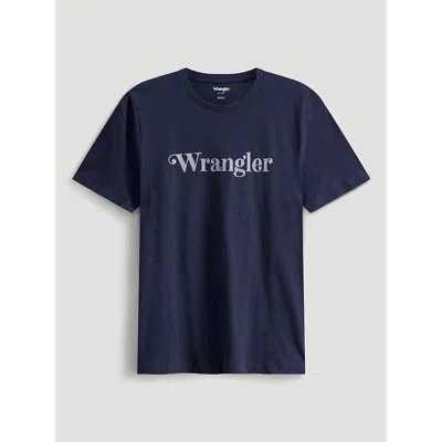 Wrangler Curly Logo Reg Fit Graphic Tee In Ombre Blue