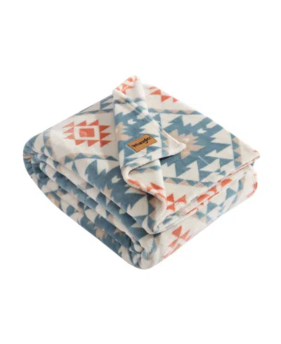 Wrangler Dakota Ultra Soft Plush Fleece Blanket, Full/queen In Turquoise,pheasant Orange