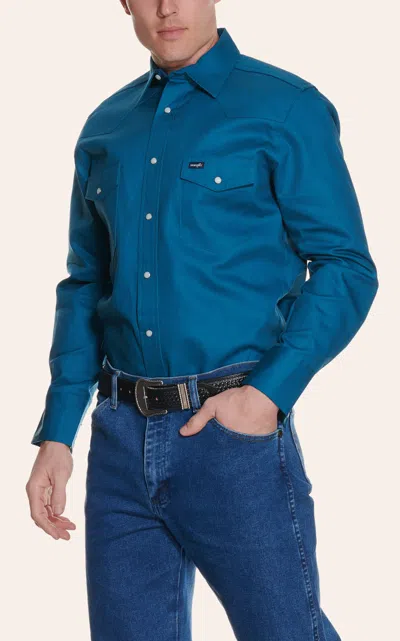 Wrangler Dark Teal Long Sleeve Workshirt In Blue
