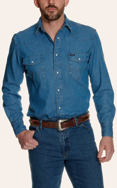 Wrangler Denim Long Sleeve Workshirt In Blue