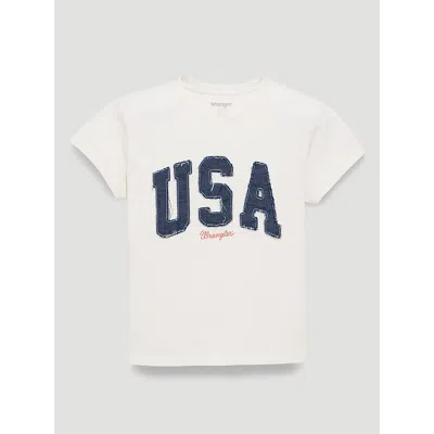 Wrangler Denim Usa Retro Regular Graphic Tee In Egret In White