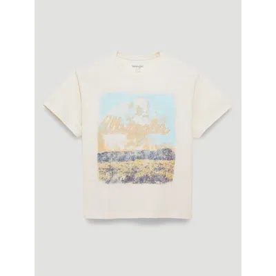 Wrangler Distressed Landscape Girlfriend Graphic Tee In Antique White