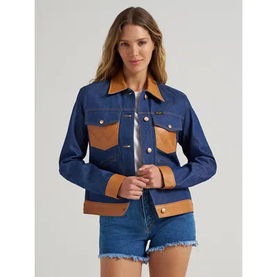 Wrangler Dr. Scholl's X  Denim Leather Trim Jacket In  Blue