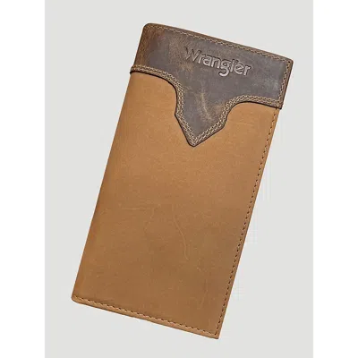 Wrangler Embossed Leather Yoke Checkbook In Tan In Brown