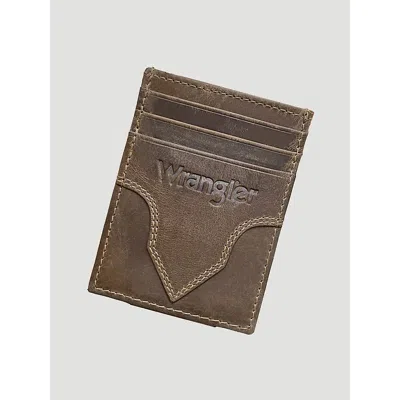 Wrangler Embossed Leather Yoke Magnetic Money Clip In Tan In Brown