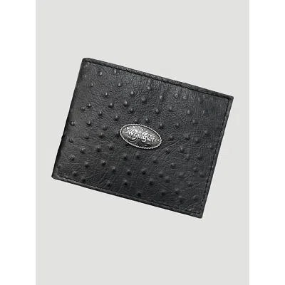 Wrangler Embossed Ostrich Leather Bifold Wallet In Black