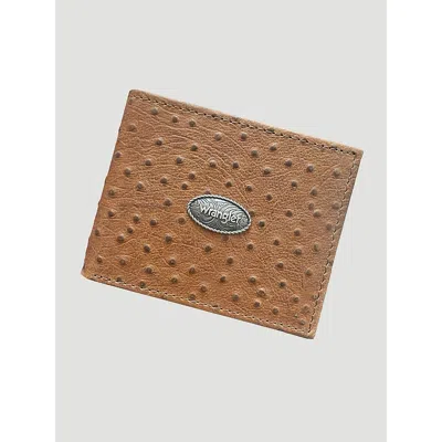 Wrangler Embossed Ostrich Leather Bifold Wallet In Tan In Brown