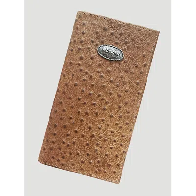 Wrangler Embossed Ostrich Leather Checkbook In Tan In Brown