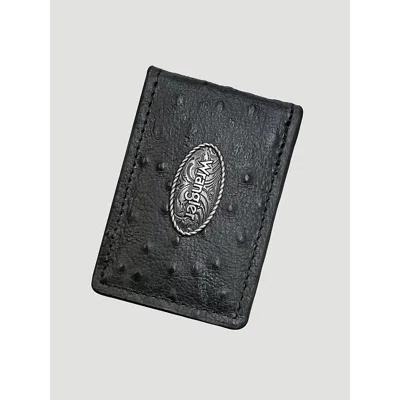 Wrangler Embossed Ostrich Leather Money Clip In Black