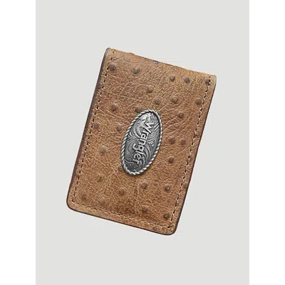 Wrangler Embossed Ostrich Leather Money Clip In Tan In Brown