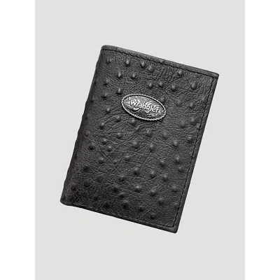 Wrangler Embossed Ostrich Leather Trifold Wallet In Black