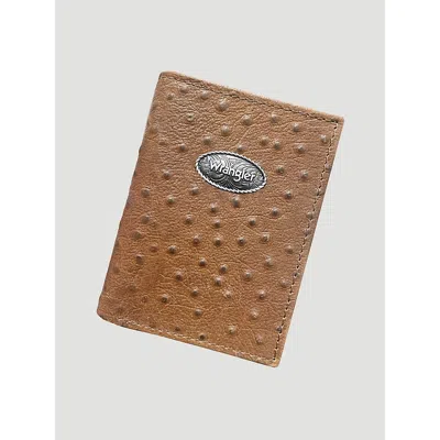 Wrangler Embossed Ostrich Leather Trifold Wallet In Tan In Brown