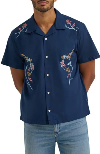 Wrangler Embroidered Camp Shirt In Blue
