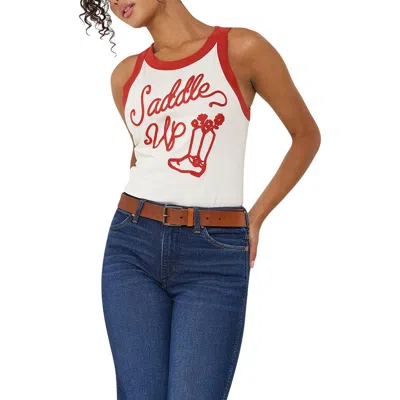 Wrangler Embroidered Ringer Tank In Vintage White