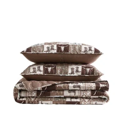 Wrangler Fall Western Patch Reversible Brown Quilt Set